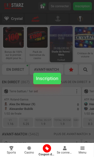 inscription par clic sur l'application