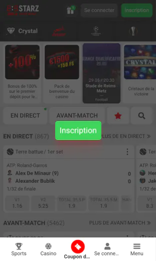 inscription par clic sur l'application